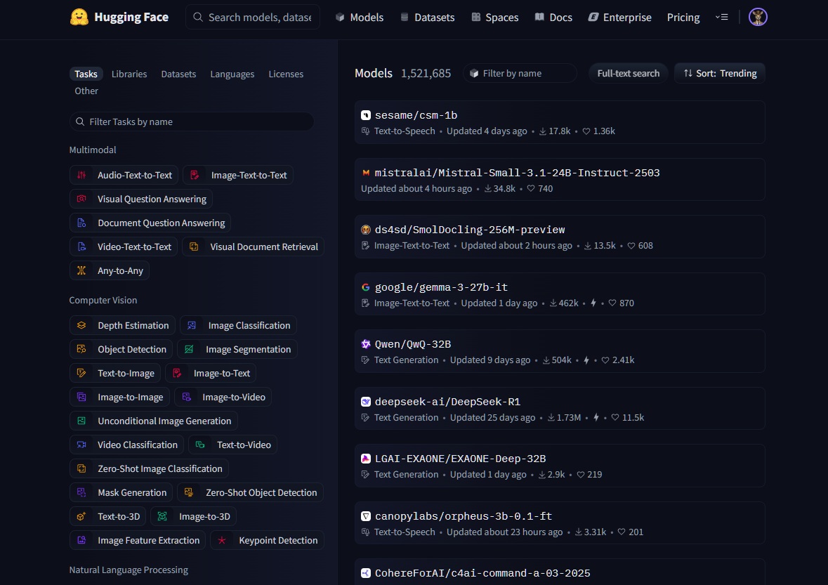 Screenshot of Hugging Face as the artificial intelligence company calls on the US government to prioritise open-source development in its forthcoming AI Action Plan.